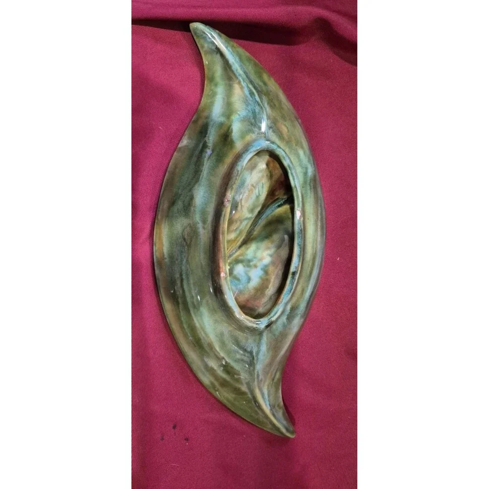 MCM Vintage Green Turquoise Drip Glaze Leaf Dish Ceramic Divided Platter READ